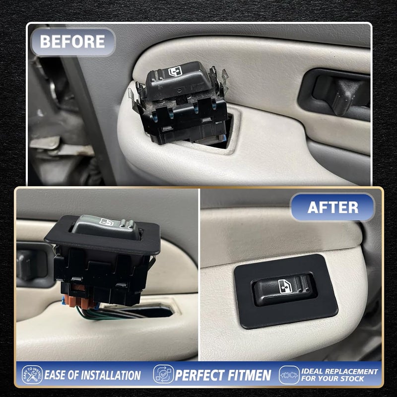 OICCTBF Rear Power Window Switch Trim Repair Fix,Driver Passenger Side Window Repair Button Cap Cover Replace for Escalade for Avalanche for Silverado for Tahoe for Sierra for Yukon 2000-2002（Black） - Image 2